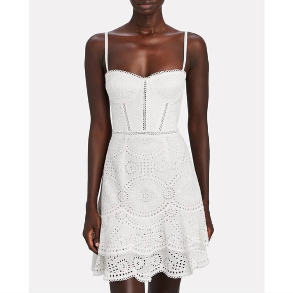 JONATHAN SIMKHAI White Eyelet Broderie Anglaise Bustier Mini Dress